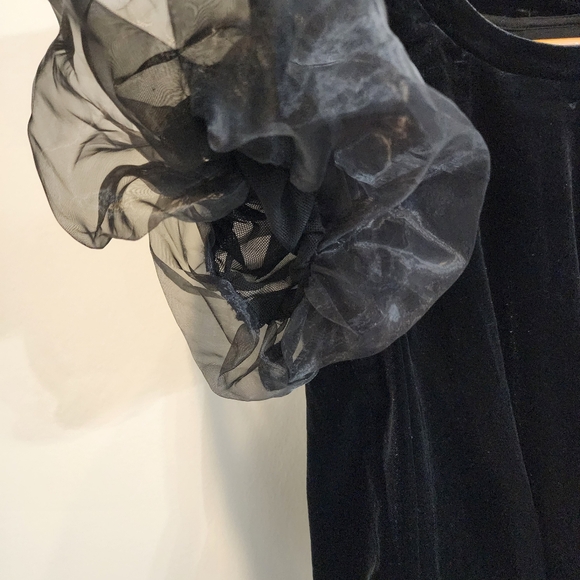 MAEVE By Anthropologie Puff-Sleeve Velvet Blouse Women's Size Medium M Black - Picture 4 of 10